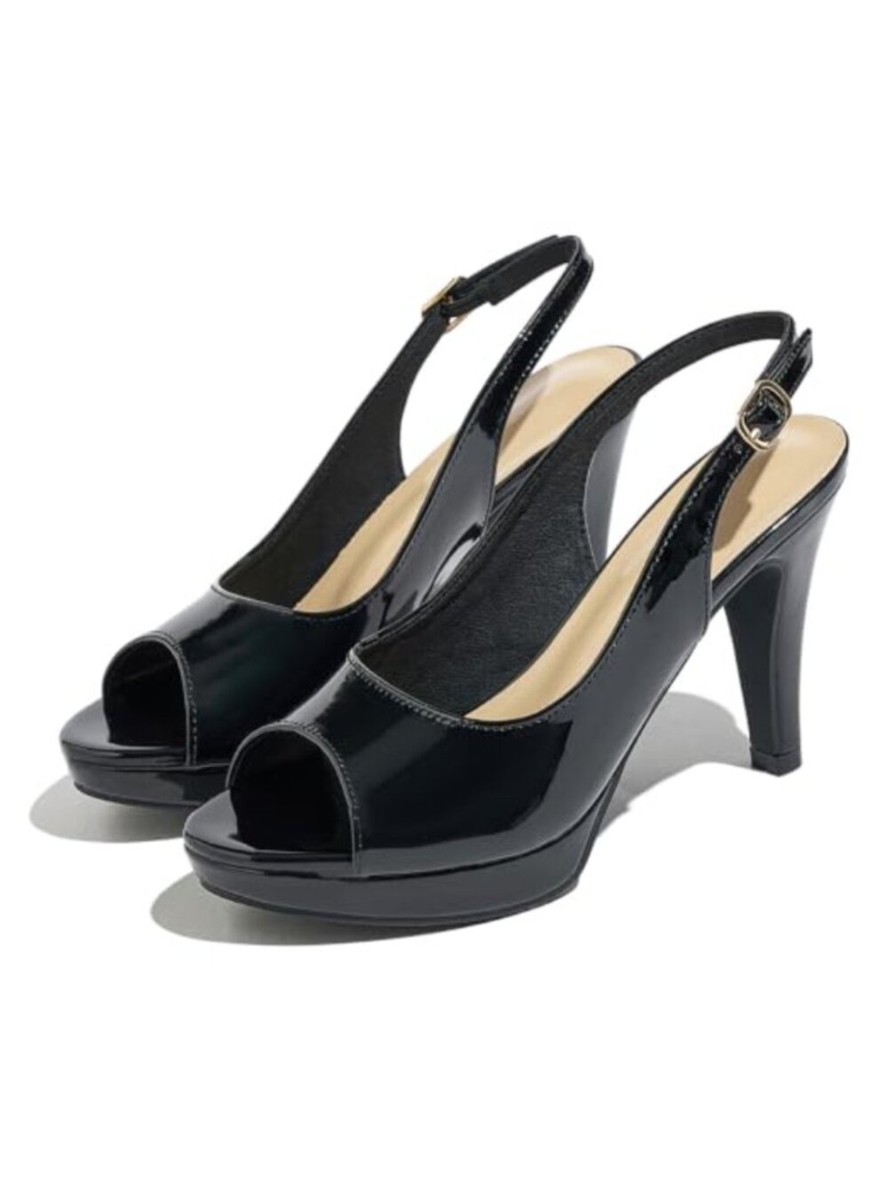 Women's Peep Toe High Heels Faux Leather Cone Heel Pumps